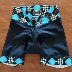 Shebeest Black and Blue Argyle Bike Shorts